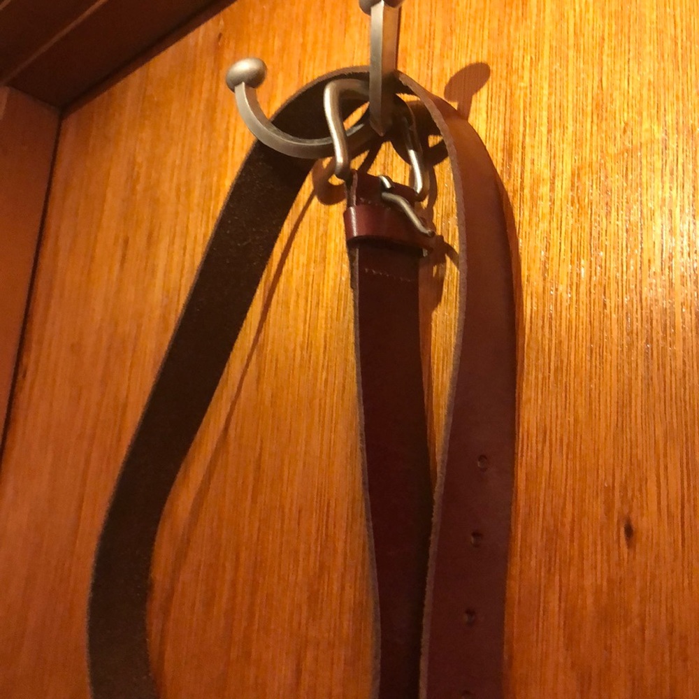 leather belt with  brushed chrome hardware